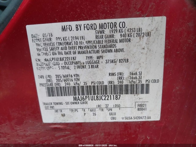 MAJ6P1UL8JC221187 Ford Ecosport Se