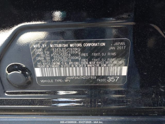 JA4AP3AU7HZ031959 Mitsubishi Outlander Sport 2.0 Es