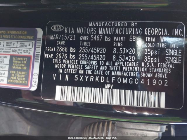 5XYRKDLF0MG041902 KIA Sorento Sx Prestige