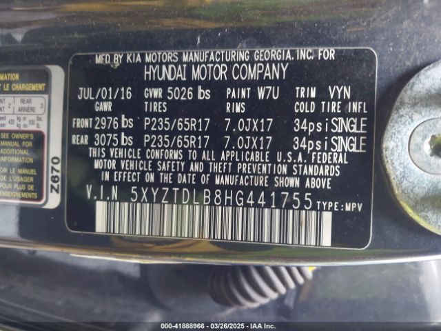 5XYZTDLB8HG441755 Hyundai Santa Fe Sport 2.4l
