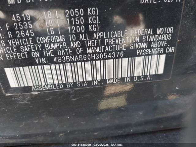 4S3BNAS60H3054376 Subaru Legacy 2.5i Sport