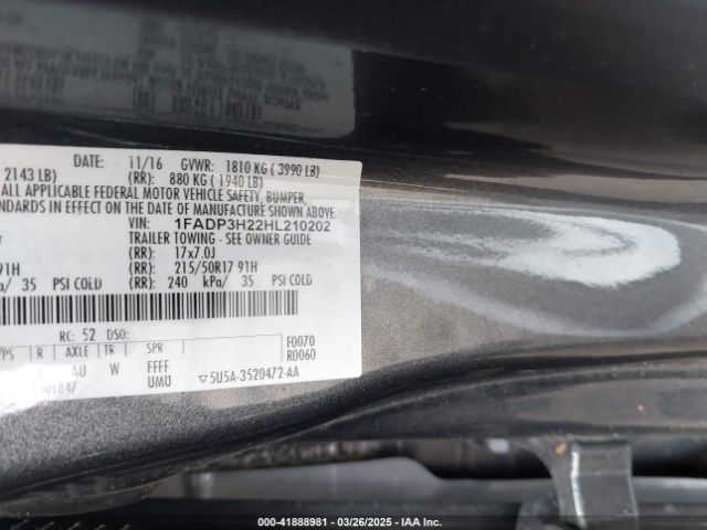 1FADP3H22HL210202 Ford FOCUS SEL