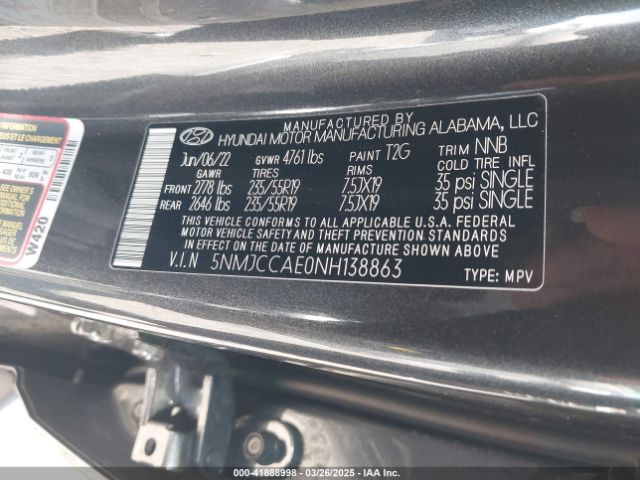 5NMJCCAE0NH138863 Hyundai TUCSON SEL