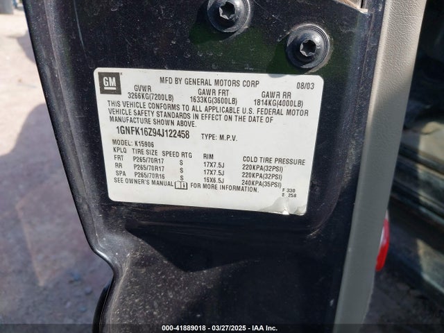 2004 CHEVROLET SUBURBAN 1GNFK16Z94J122458 Photo 8