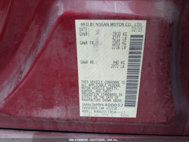 1N4AL3AP9FN400052 Nissan Altima 2.5 S