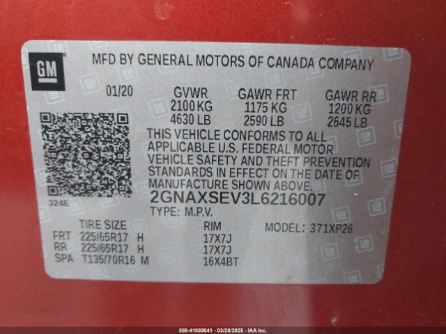 2GNAXSEV3L6216007 Chevrolet Equinox Awd Ls
