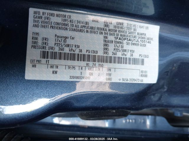 1FADP5AU1JL105146 Ford C-max Hybrid Se