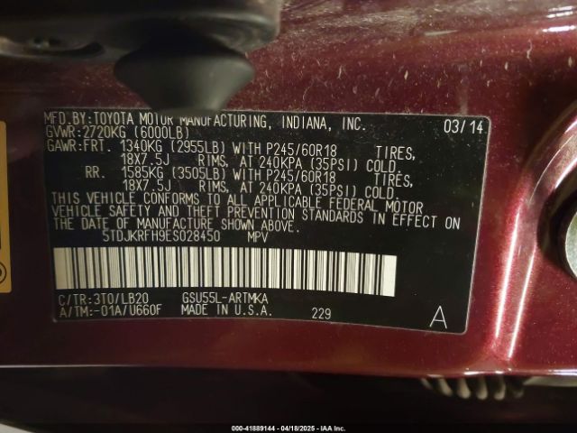 5TDJKRFH9ES028450 Toyota Highlander Xle V6