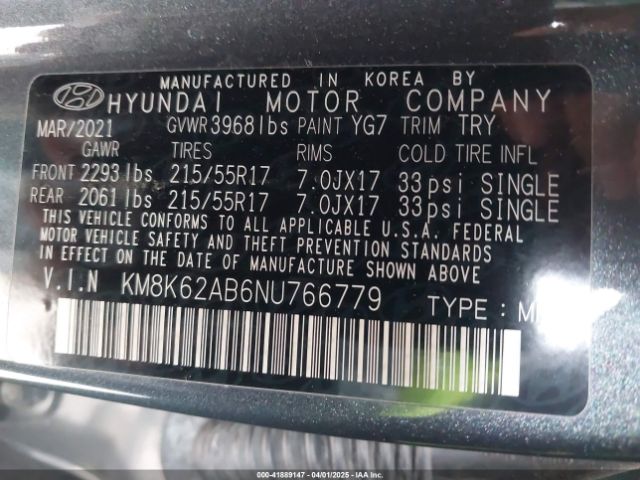 KM8K62AB6NU766779 Hyundai Kona Sel