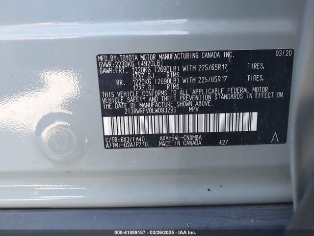 2T3RWRFV0LW083295 Toyota Rav4 Hybrid Xle