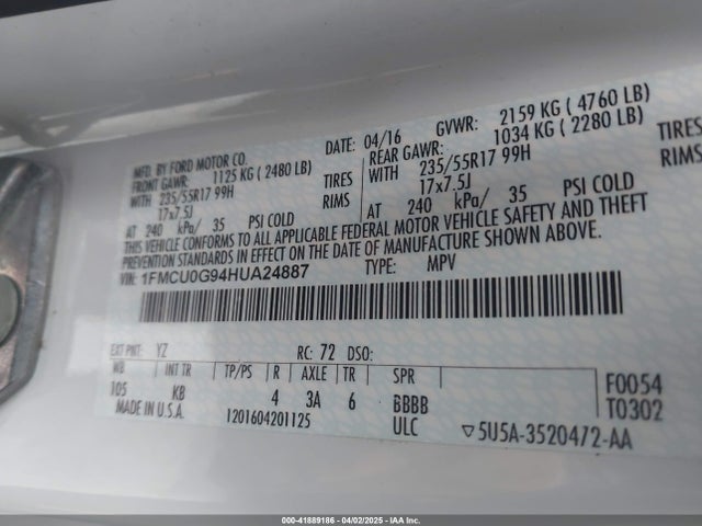 1FMCU0G94HUA24887 Ford ESCAPE SE