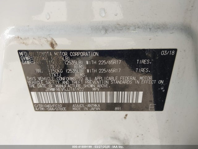 JTMWFREV5JJ741922 Toyota Rav4 Xle