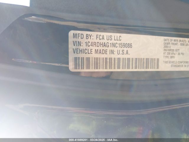 1C4RDHAG1NC159086 Dodge Durango Sxt Rwd