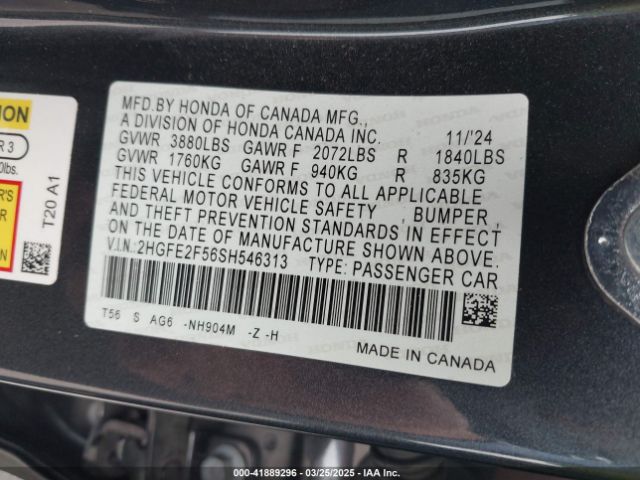2HGFE2F56SH546313 Honda Civic Sport