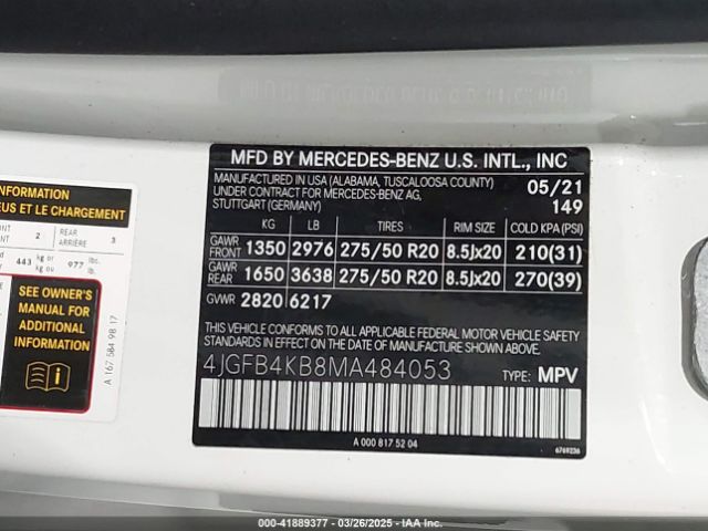 4JGFB4KB8MA484053 Mercedes-Benz Gle 350 4matic