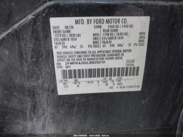 2020 FORD EDGE 2FMPK4J92LBB29210 Photo 8