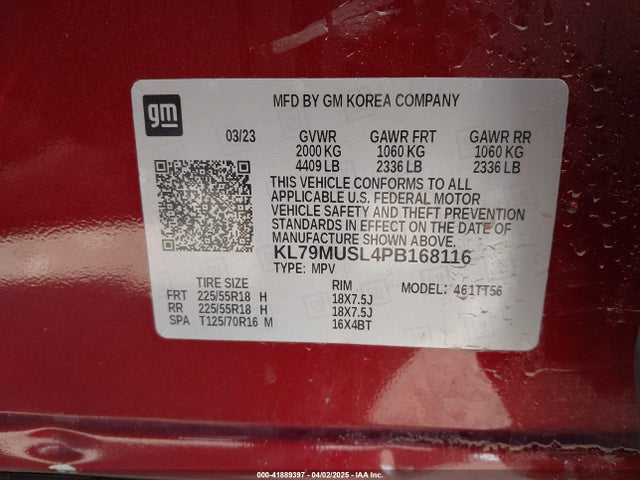 KL79MUSL4PB168116 Chevrolet Trailblazer Awd Rs