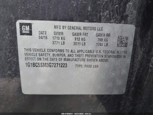 1G1BC5SM3G7271223 Chevrolet Cruze Ls Auto