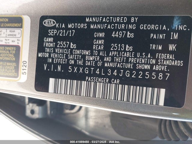 5XXGT4L34JG225587 KIA Optima Lx