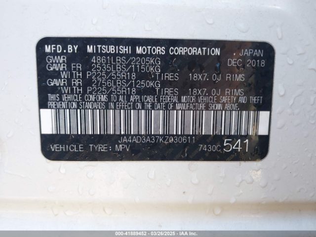 2019 MITSUBISHI OUTLANDER JA4AD3A37KZ030611 Photo 8