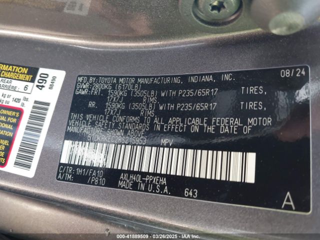 5TDKRKEC2RS215953 Toyota SIENNA LE