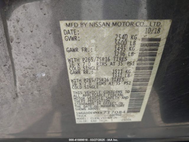 1N6AD0EVXKN717084 Nissan Frontier Pro-4x