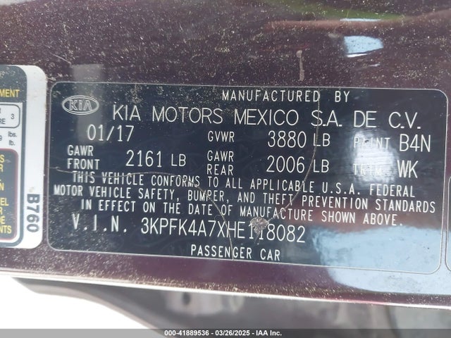 3KPFK4A7XHE118082 KIA FORTE LX