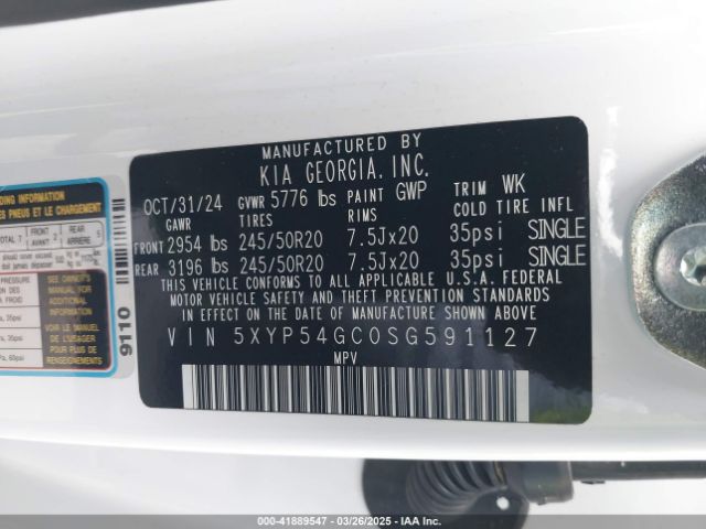 5XYP54GC0SG591127 KIA Telluride Sx