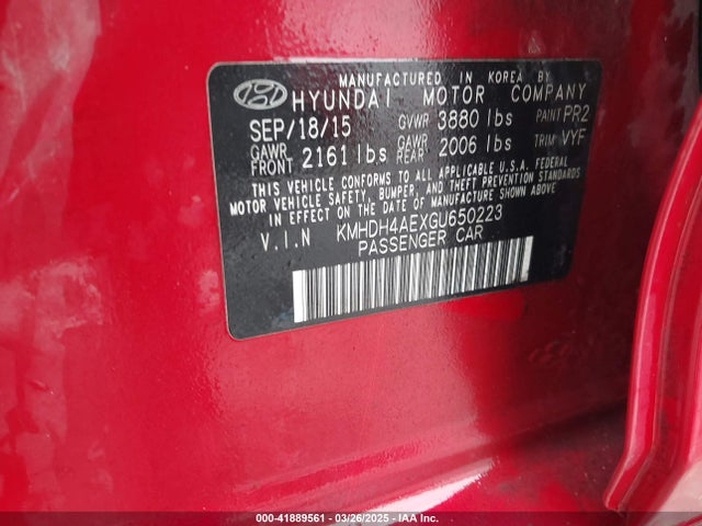 KMHDH4AEXGU650223 Hyundai ELANTRA SE
