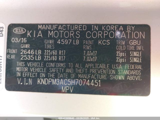 KNDPM3AC5H7074451 KIA Sportage Lx