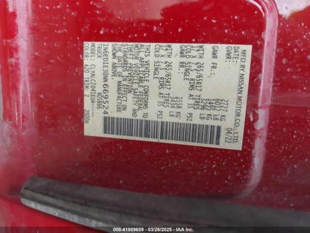 1N6ED1EJ0NN669524 Nissan Frontier Sv 4x2