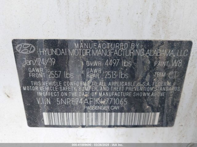 5NPE24AF1KH771065 Hyundai SONATA SE