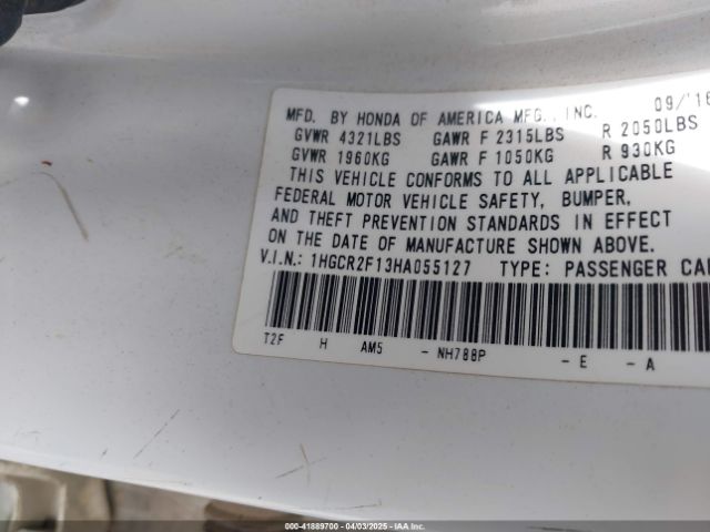 1HGCR2F13HA055127 Honda Accord Sport Se