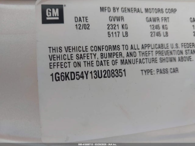 2003 CADILLAC DEVILLE 1G6KD54Y13U208351 Photo 8