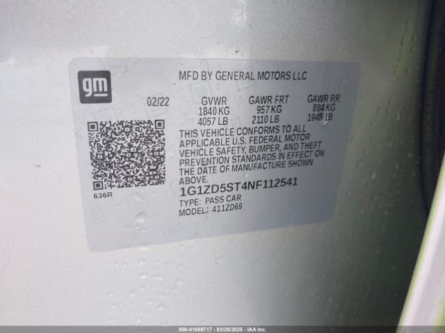 1G1ZD5ST4NF112541 Chevrolet Malibu Fwd Lt