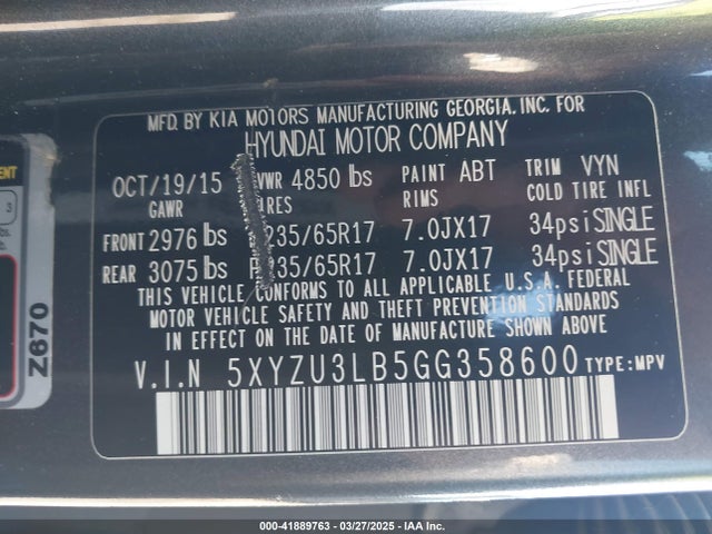 5XYZU3LB5GG358600 Hyundai Santa Fe Sport 2.4l