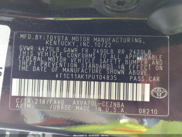 4T1C11AK1PU104835 Toyota CAMRY LE