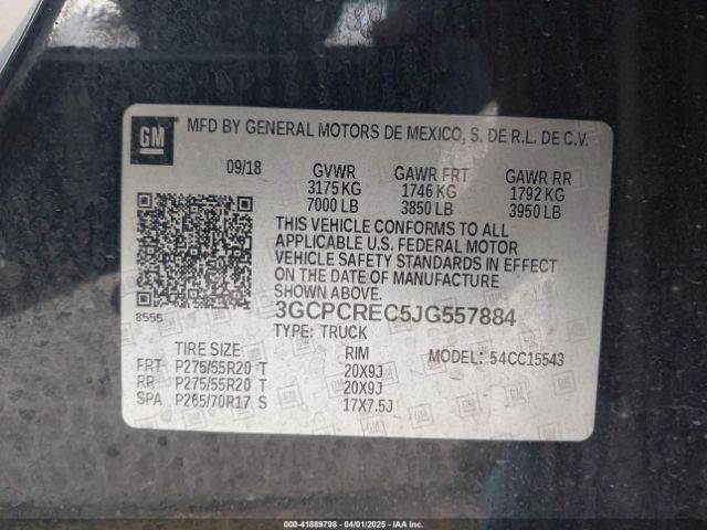 3GCPCREC5JG557884 Chevrolet Silverado 1500 1lt