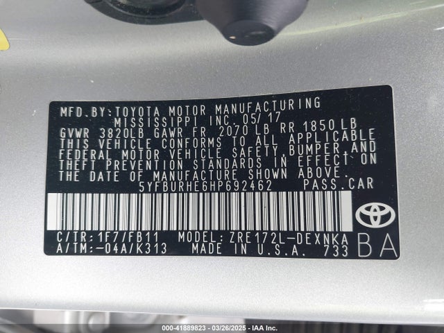 5YFBURHE6HP692462 Toyota COROLLA LE