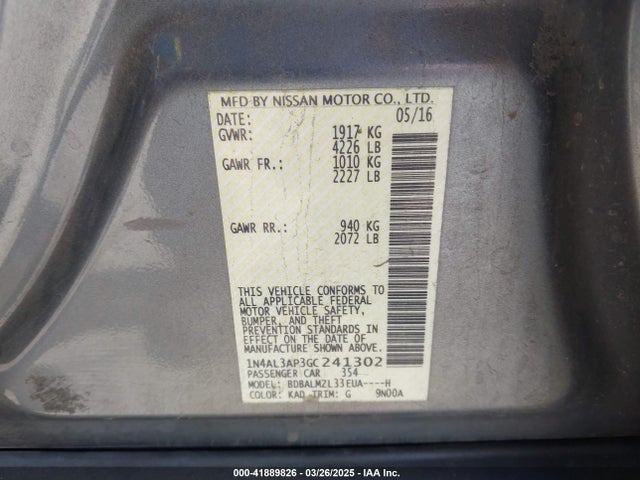 1N4AL3AP3GC241302 Nissan Altima 2.5 Sv