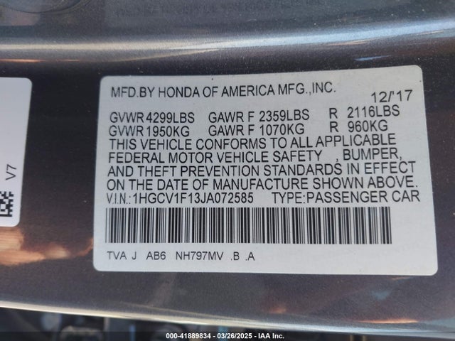 1HGCV1F13JA072585 Honda ACCORD LX