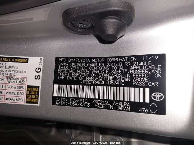 JTDEPRAE3LJ087410 Toyota COROLLA LE