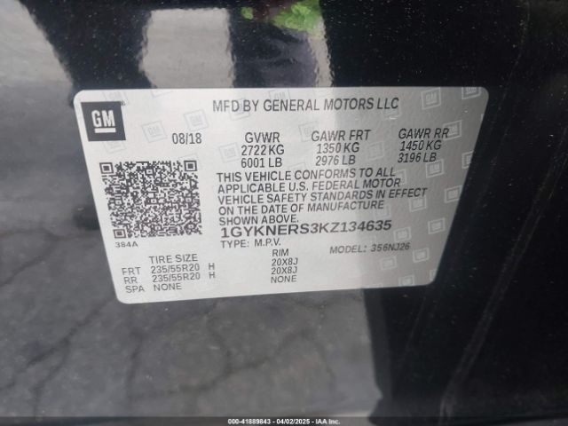 1GYKNERS3KZ134635 Cadillac Xt5 Premium Luxury