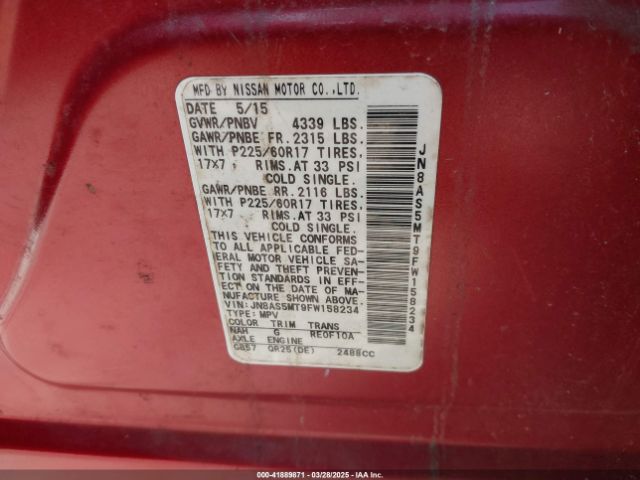 JN8AS5MT9FW158234 Nissan Rogue Select S