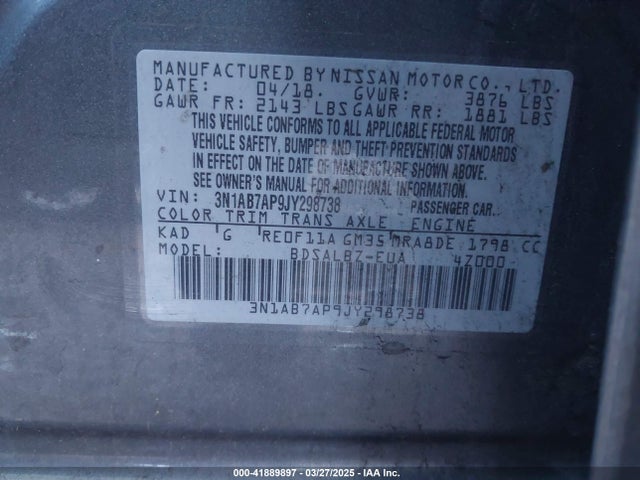 3N1AB7AP9JY298738 Nissan SENTRA S