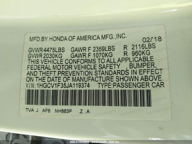 1HGCV1F35JA119374 Honda Accord Sport