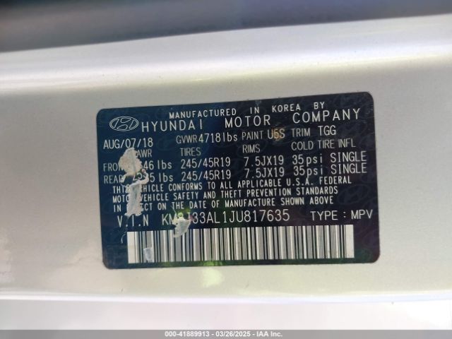 KM8J33AL1JU817635 Hyundai Tucson Sport
