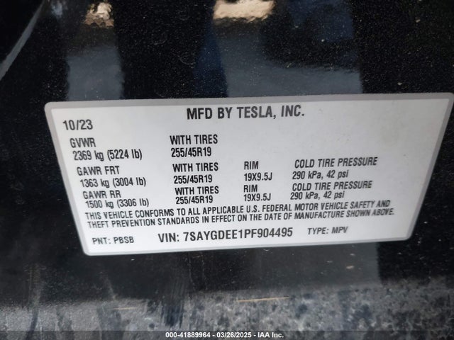7SAYGDEE1PF904495 Tesla Model Y Awd/long Range Dual Motor All-wheel Drive