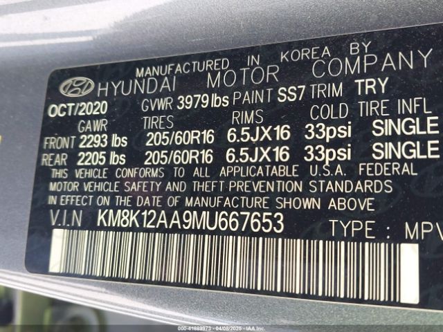 KM8K12AA9MU667653 Hyundai Kona Se