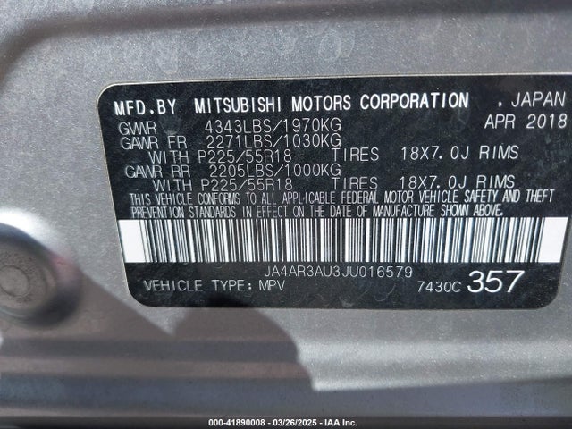JA4AR3AU3JU016579 Mitsubishi Outlander Sport 2.0 Es